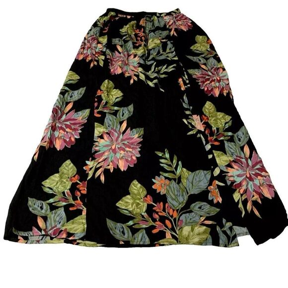 Patrons of Peace Maxi Skirt Floral Black Pull on - Picture 1 of 6